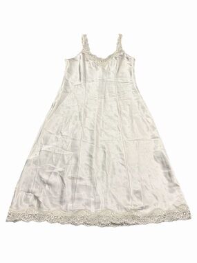 90s European Vintage St Michael Satin Embroidered Lace Midi Slip Dress (Ivory) 6